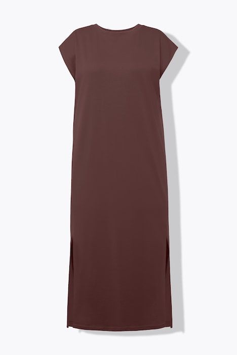 Robe midi en jersey oversized à encolure ronde et sans manches. Ouverture de type fente sur le côté