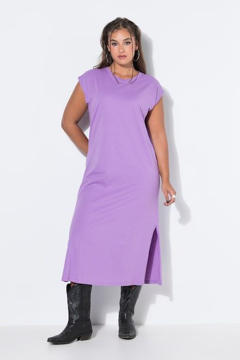 Robe midi en jersey oversized à encolure ronde et sans manches. Ouverture de type fente sur le côté