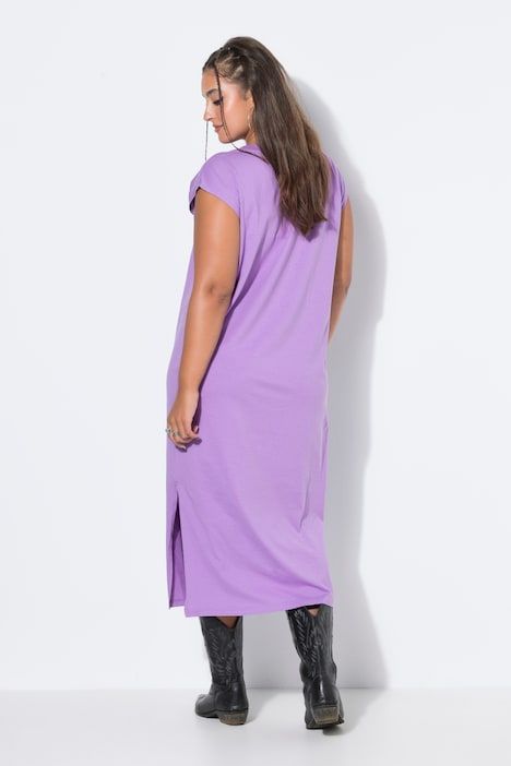 Robe midi en jersey oversized à encolure ronde et sans manches. Ouverture de type fente sur le côté