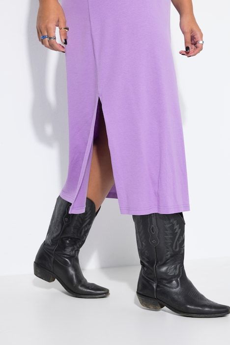 Robe midi en jersey oversized à encolure ronde et sans manches. Ouverture de type fente sur le côté