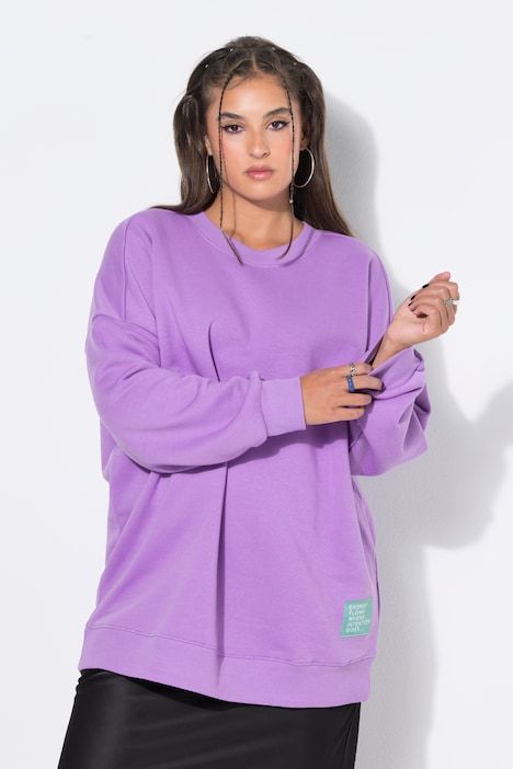 Sweat-shirt oversized avec patch à message, encolure ronde et manches longues