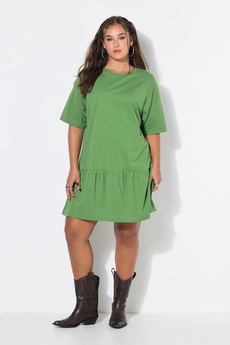 Robe en jersey avec volant, manches courtes et coupe évasée