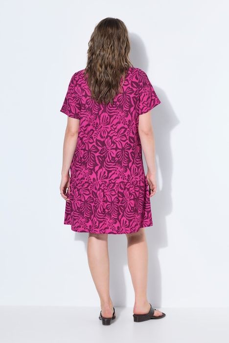 Robe évasée, imprimé floral, manches mi-longues amples