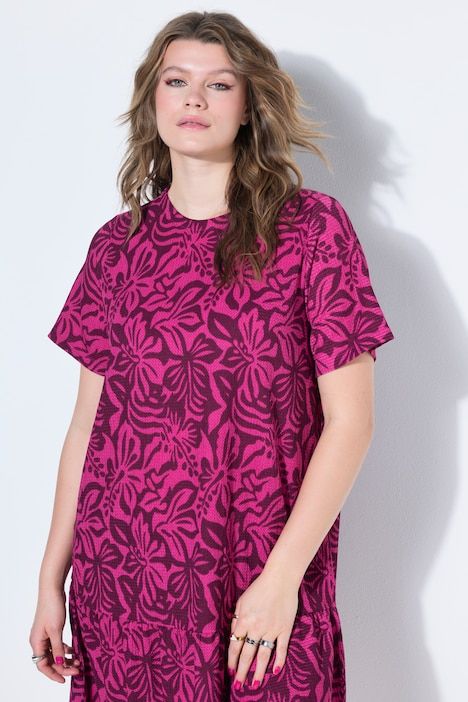 Robe évasée, imprimé floral, manches mi-longues amples