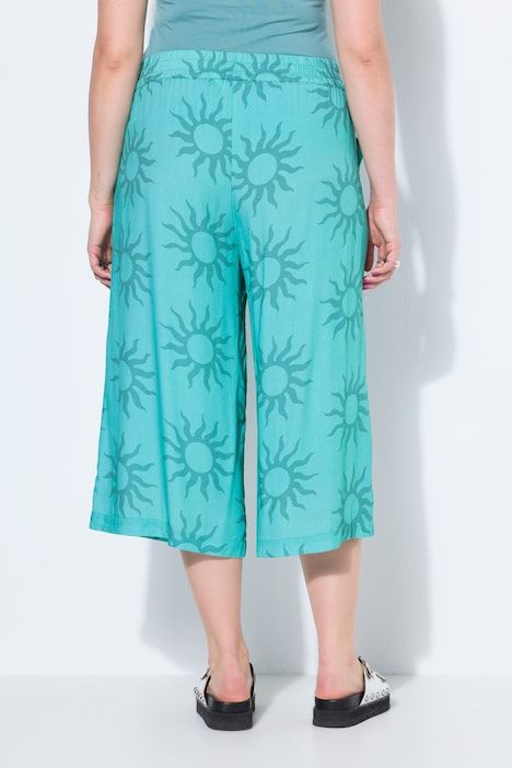 Pantacourt jambes très larges, taille haute, imprimé soleils