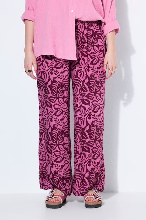 Pantalon jambes larges, imprimé floral, taille élastique