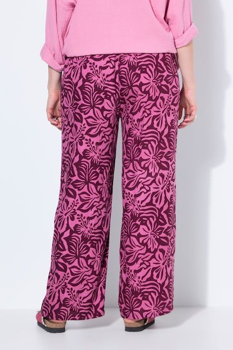 Pantalon jambes larges, imprimé floral, taille élastique