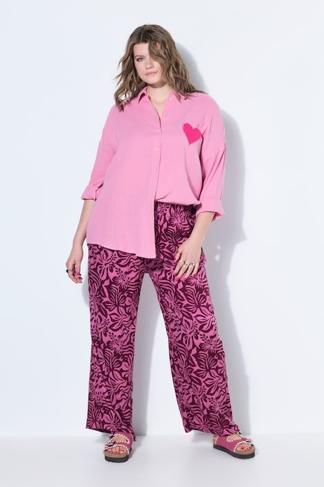 Pantalon jambes larges, imprimé floral, taille élastique
