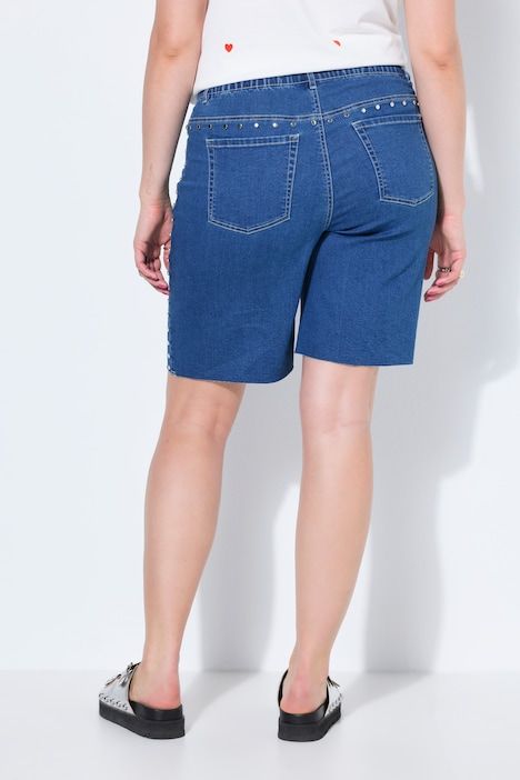 Short en jean, jambes larges, taille haute, clous décoratifs