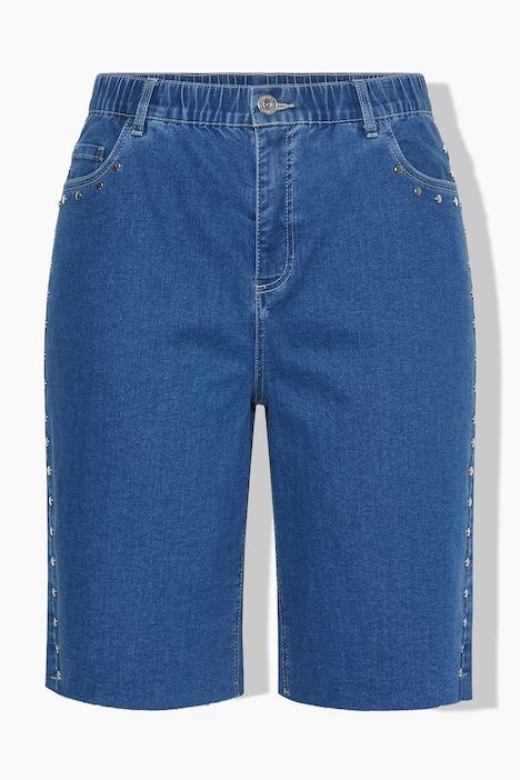 Short en jean, jambes larges, taille haute, clous décoratifs