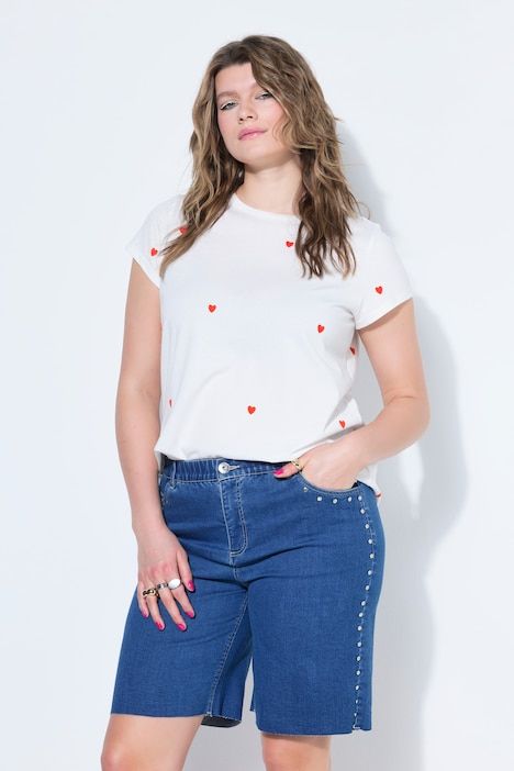 Short en jean, jambes larges, taille haute, clous décoratifs