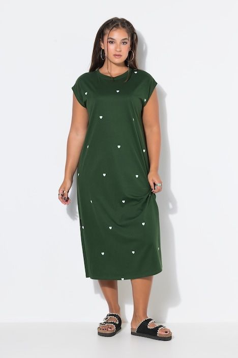 Robe midi oversize jersey, cœurs floqués, sans manches