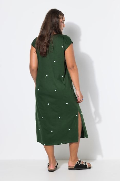Robe midi oversize jersey, cœurs floqués, sans manches