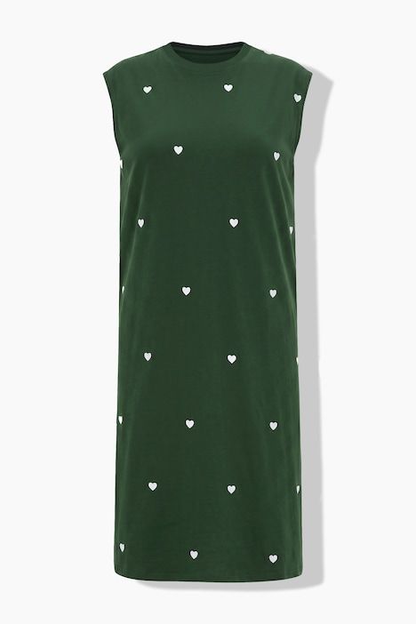Robe midi oversize jersey, cœurs floqués, sans manches