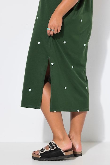 Robe midi oversize jersey, cœurs floqués, sans manches
