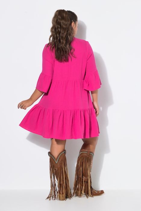 Robe courte en mousseline, coupe évasée, avec volants