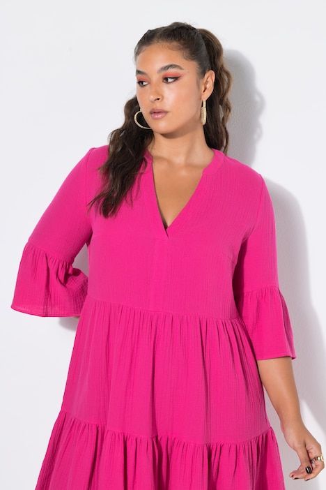 Robe courte en mousseline, coupe évasée, avec volants