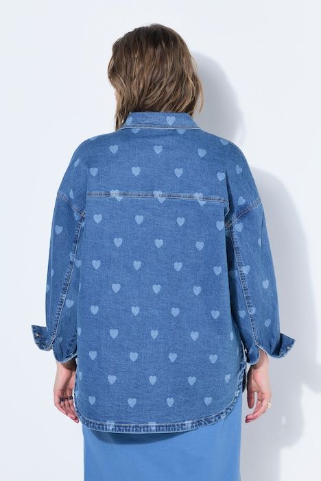 Chemise en jean oversize, imprimé laser cœurs