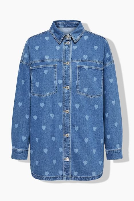 Chemise en jean oversize, imprimé laser cœurs