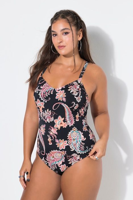 Maillot de bain motif cachemire avec bonnets souples