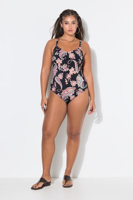 Maillot de bain motif cachemire avec bonnets souples