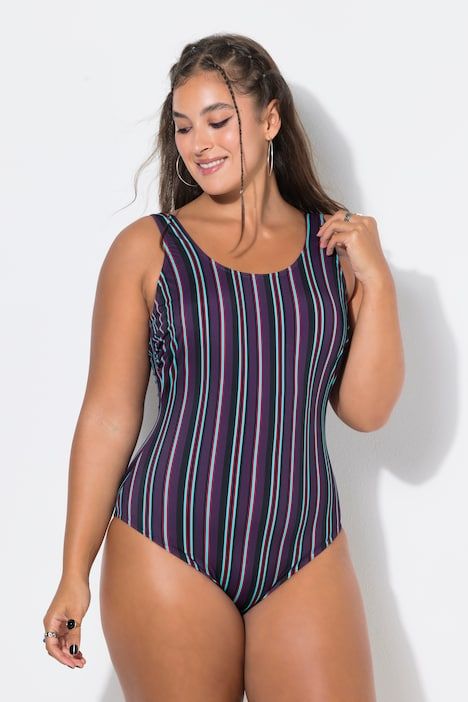 Maillot de bain rayé. Bonnets souples