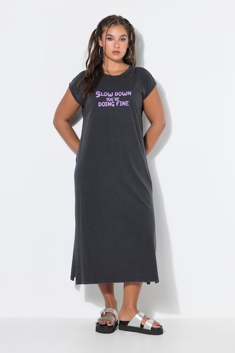 Robe midi oversized en jersey, look vintage et inscription à message