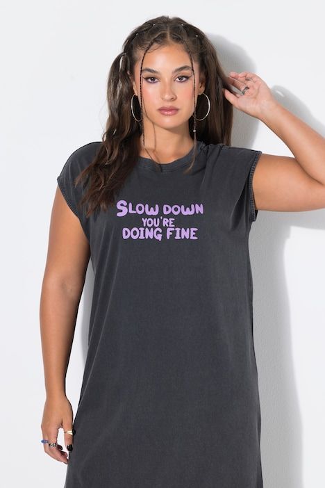 Robe midi oversized en jersey, look vintage et inscription à message