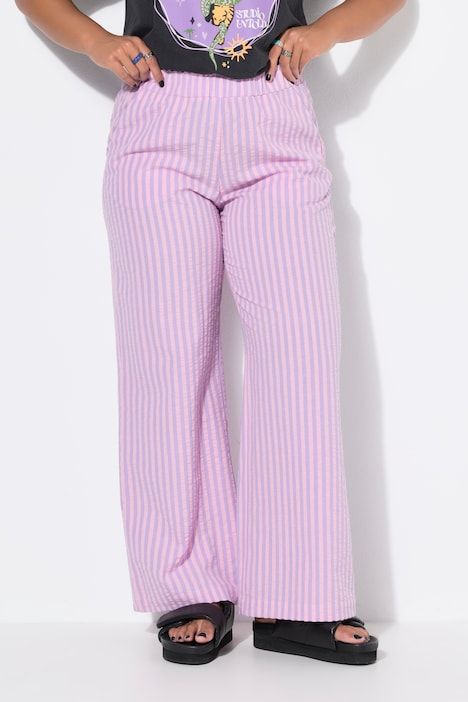 Pantalon à jambe large en tissu seersucker rayé