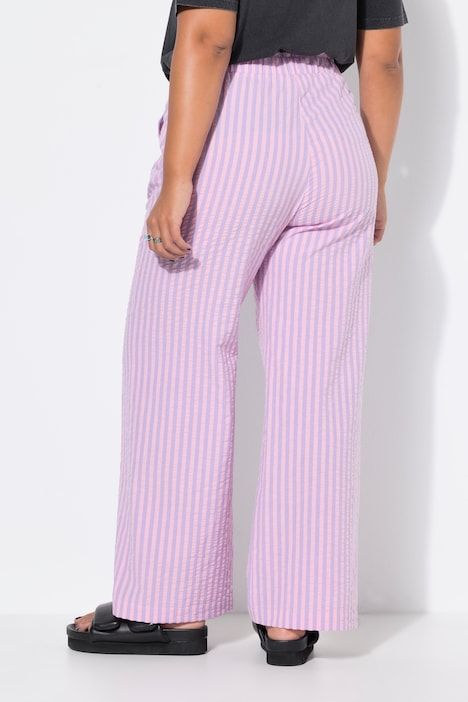Pantalon à jambe large en tissu seersucker rayé