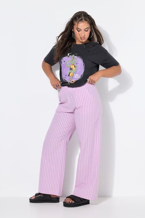 Pantalon à jambe large en tissu seersucker rayé