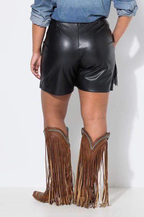 Skort à jambe large en similicuir nappa, avec franges