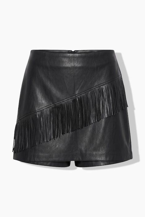 Skort à jambe large en similicuir nappa, avec franges