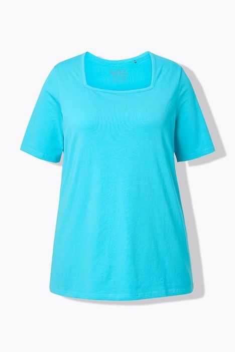 T-shirt à manches courtes et col carré. Coupe évasée