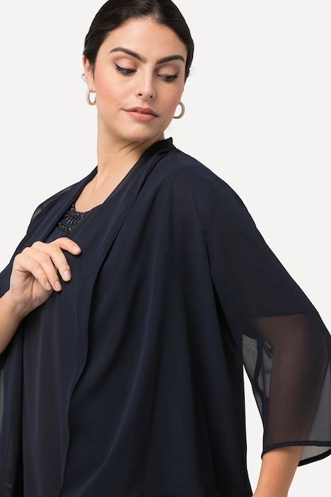 Veste en mousseline, oversize. Col châle, manches 3/4