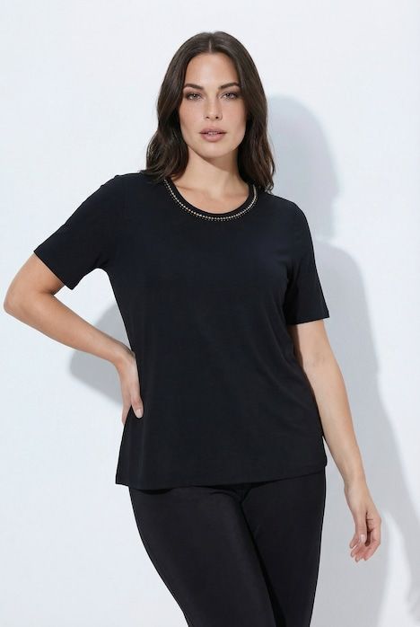T-shirt en lyocell, pierres fantaisie, manches courtes et décolleté rond