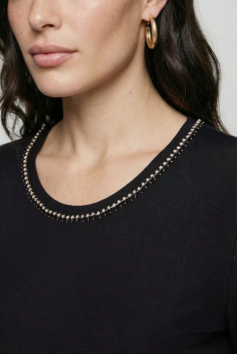 T-shirt en lyocell, pierres fantaisie, manches courtes et décolleté rond