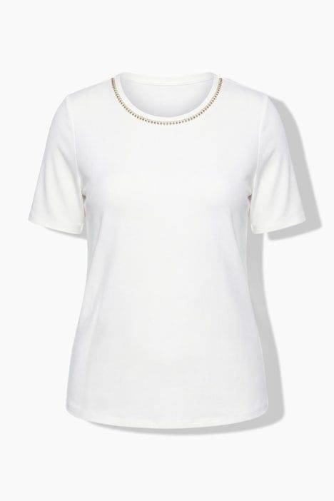 T-shirt en lyocell, pierres fantaisie, manches courtes et décolleté rond