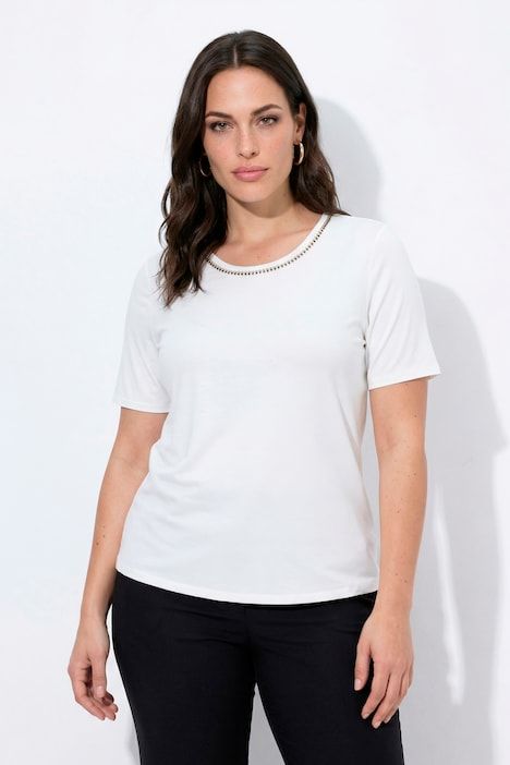T-shirt en lyocell, pierres fantaisie, manches courtes et décolleté rond