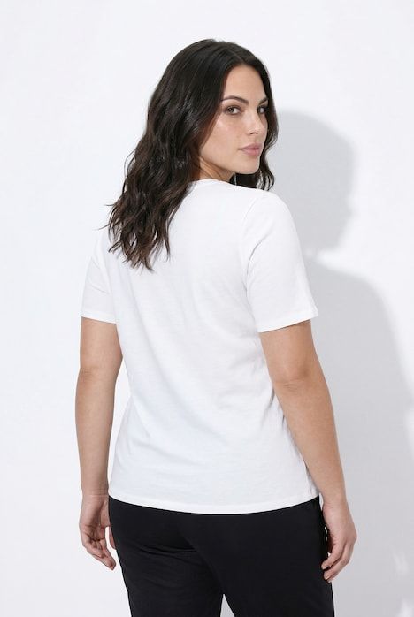 T-shirt en lyocell, pierres fantaisie, manches courtes et décolleté rond