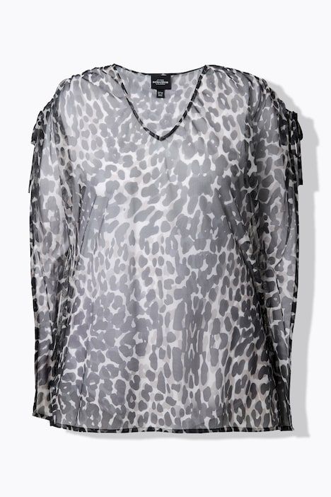 Blouse en mesh, esprit cape. Décolleté V et manches courtes