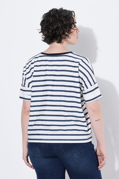 T-shirt, rayures, nœud, col en V, manches courtes