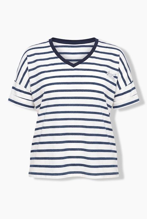 T-shirt, rayures, nœud, col en V, manches courtes