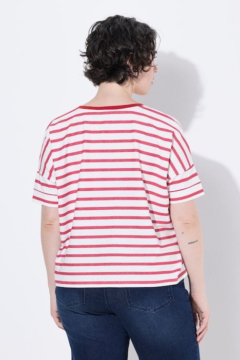 T-shirt, rayures, nœud, col en V, manches courtes