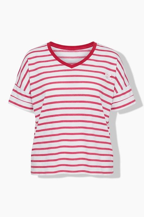 T-shirt, rayures, nœud, col en V, manches courtes