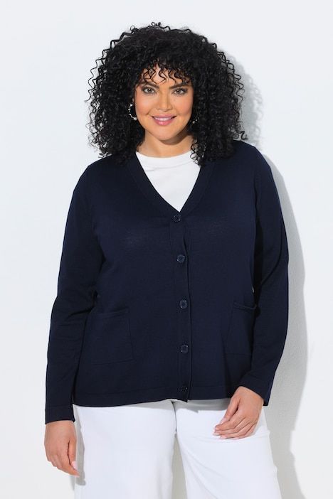 Cardigan avec empiècement en popeline, manches longues et décolleté en V