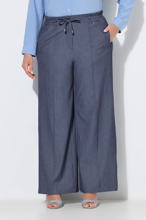 Pantalon aspect jean, taille élastique et jambe droite avec passepoil