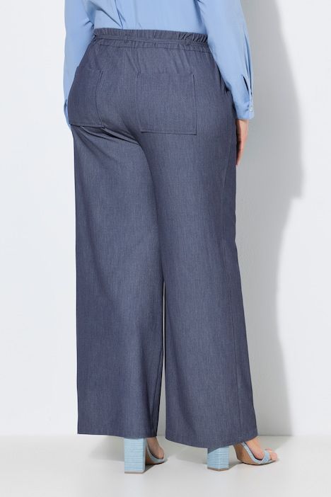 Pantalon aspect jean, taille élastique et jambe droite avec passepoil