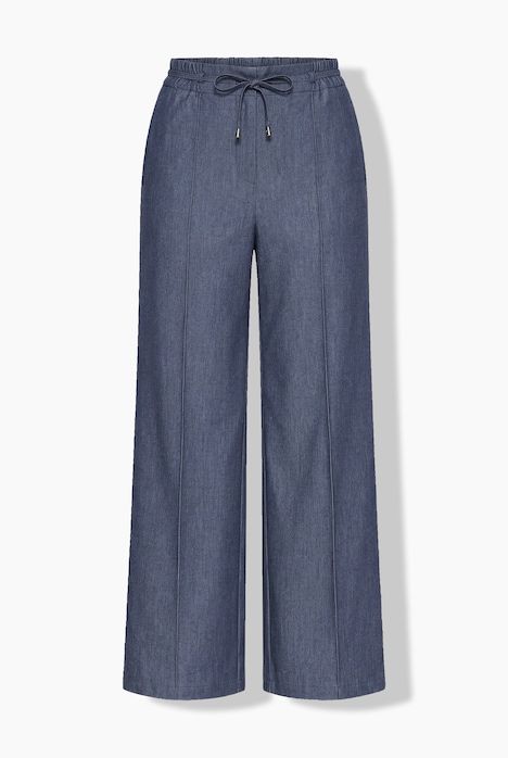 Pantalon aspect jean, taille élastique et jambe droite avec passepoil