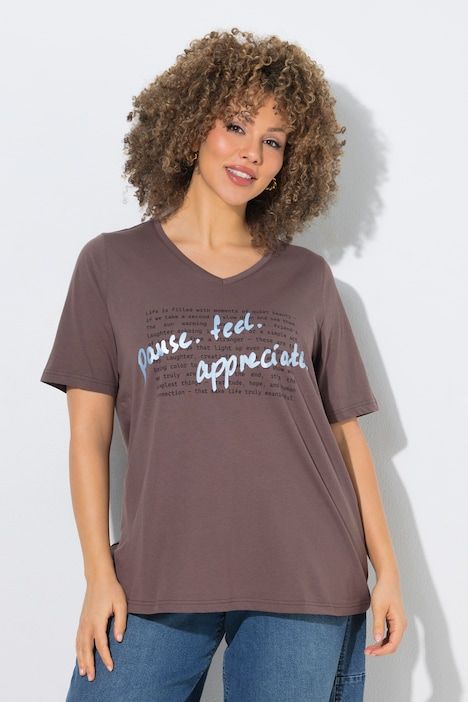 T-shirt avec message, décolleté en V et manches courtes, coupe Classic Fit